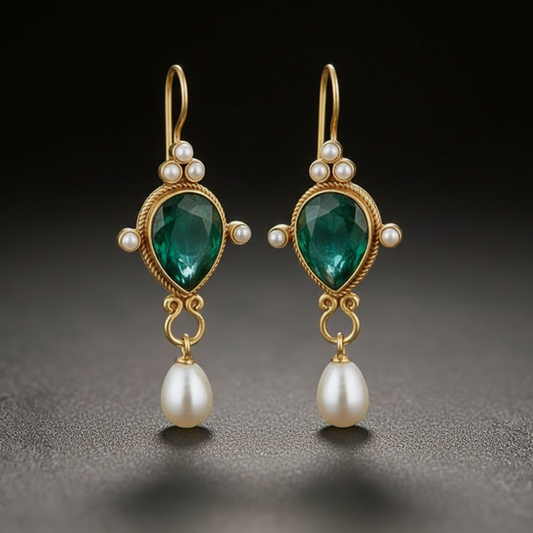 Pendientes colgantes de piedras preciosas vintage con detalles de perlas
