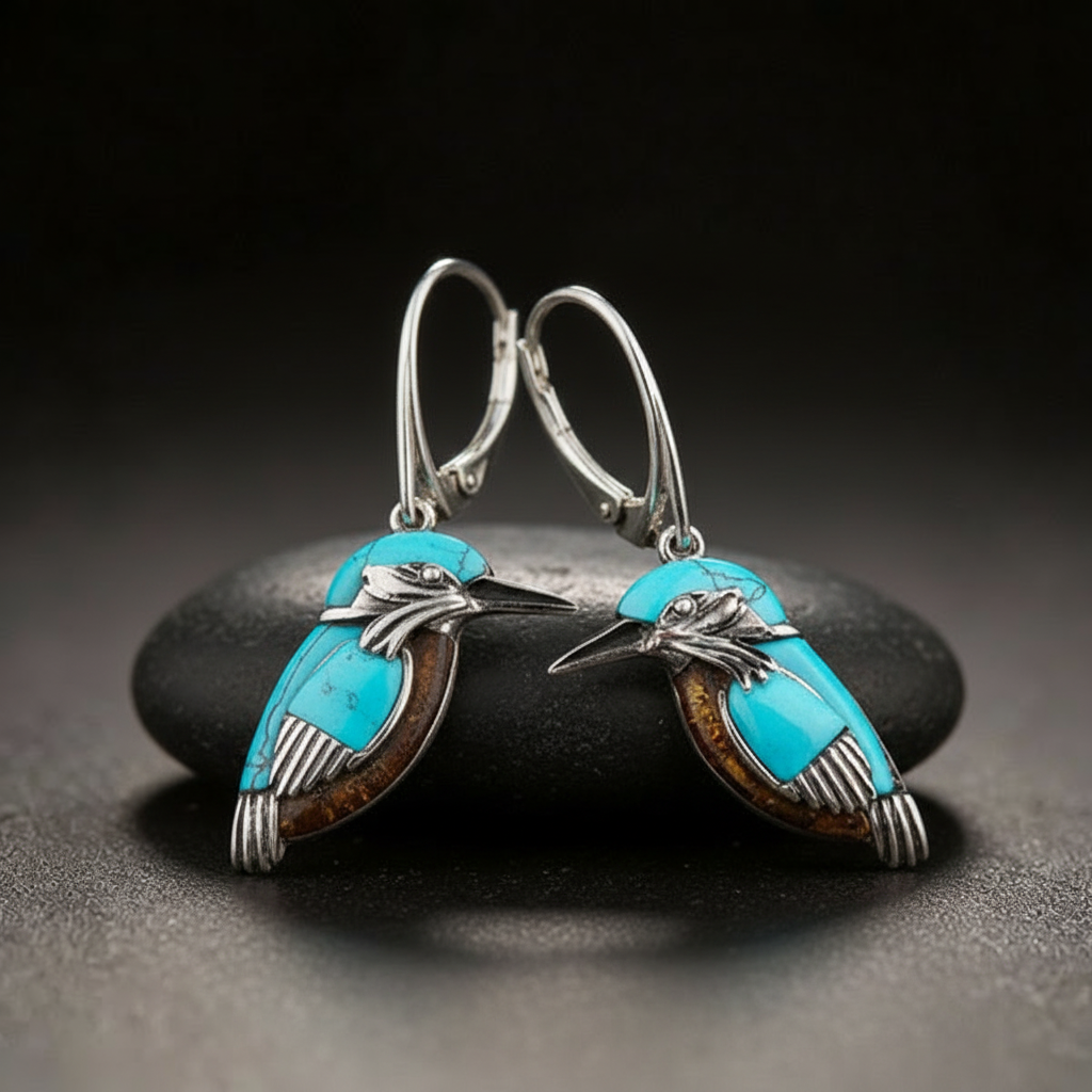 Pendientes pájaro azul turquesa con motivo animal y diseño elegante
