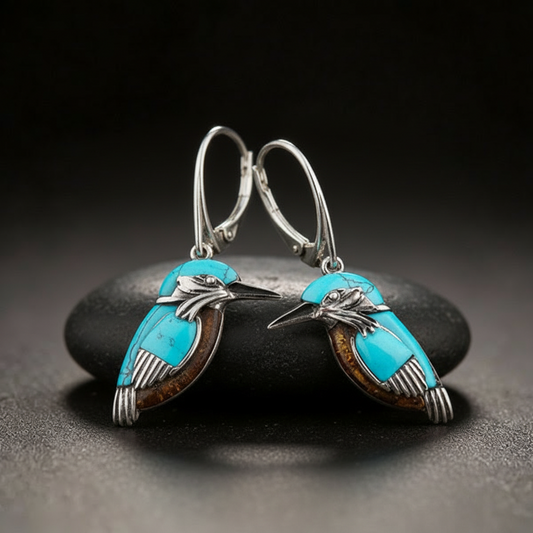 Pendientes pájaro azul turquesa con motivo animal y diseño elegante
