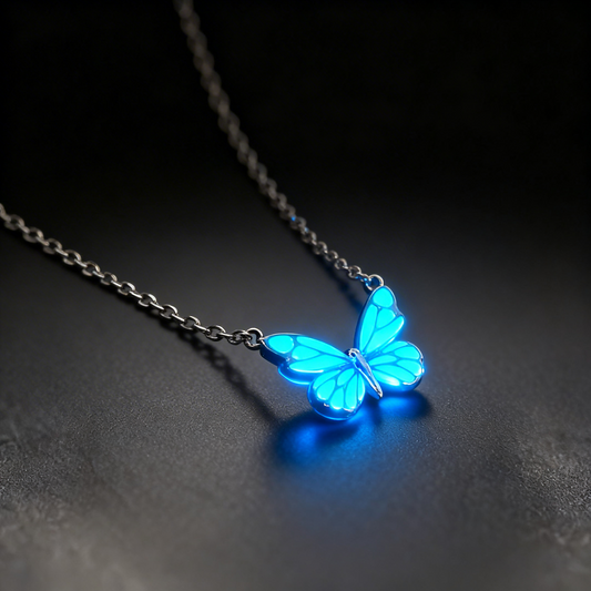 Conjunto de joyas de mariposas brillantes: collar y pulsera en azul claro