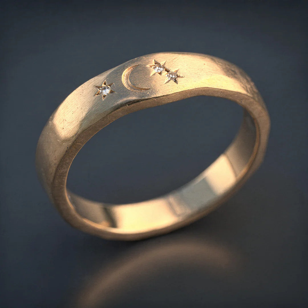 Anillo Sello Vintage Luna y Estrellas