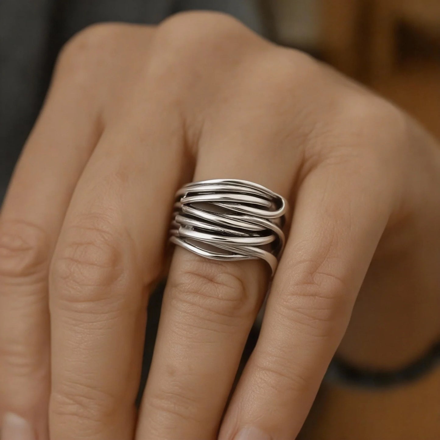 Anillo ajustable de Varias Capas - Plata Esterlina