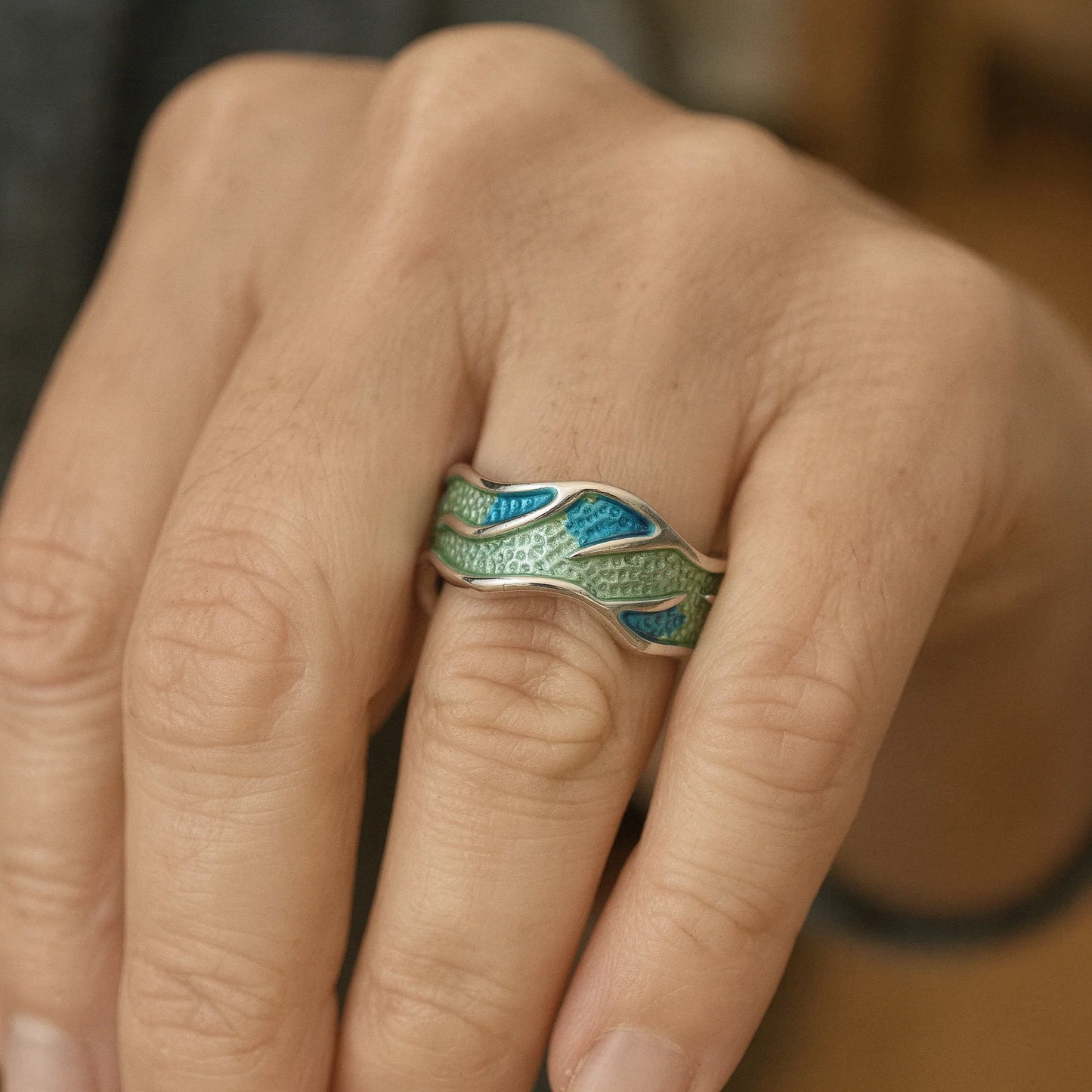 Anillo Esmaltado Ola del Océano