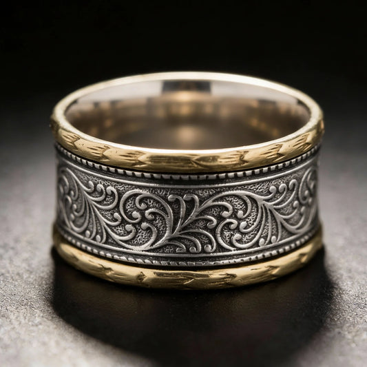 Anillo vintage con grabado floral