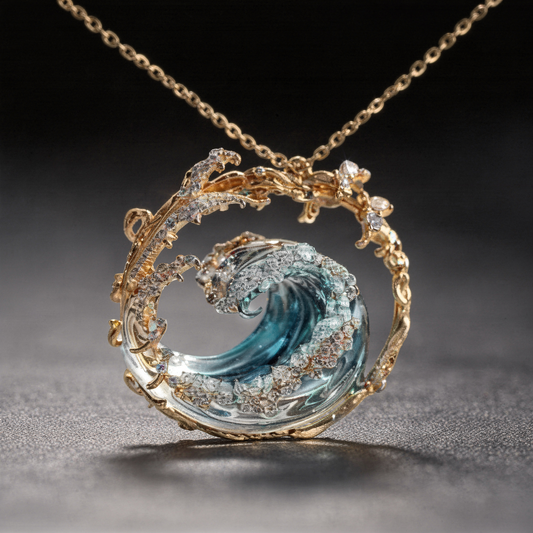 Collar de olas brillantes con cristales y charm marítimo