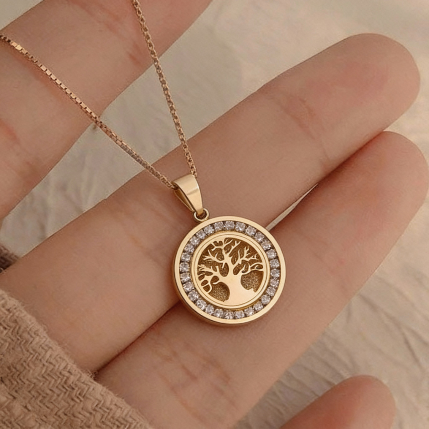 Collar del árbol de la vida con circonitas brillantes para hombre y mujer
