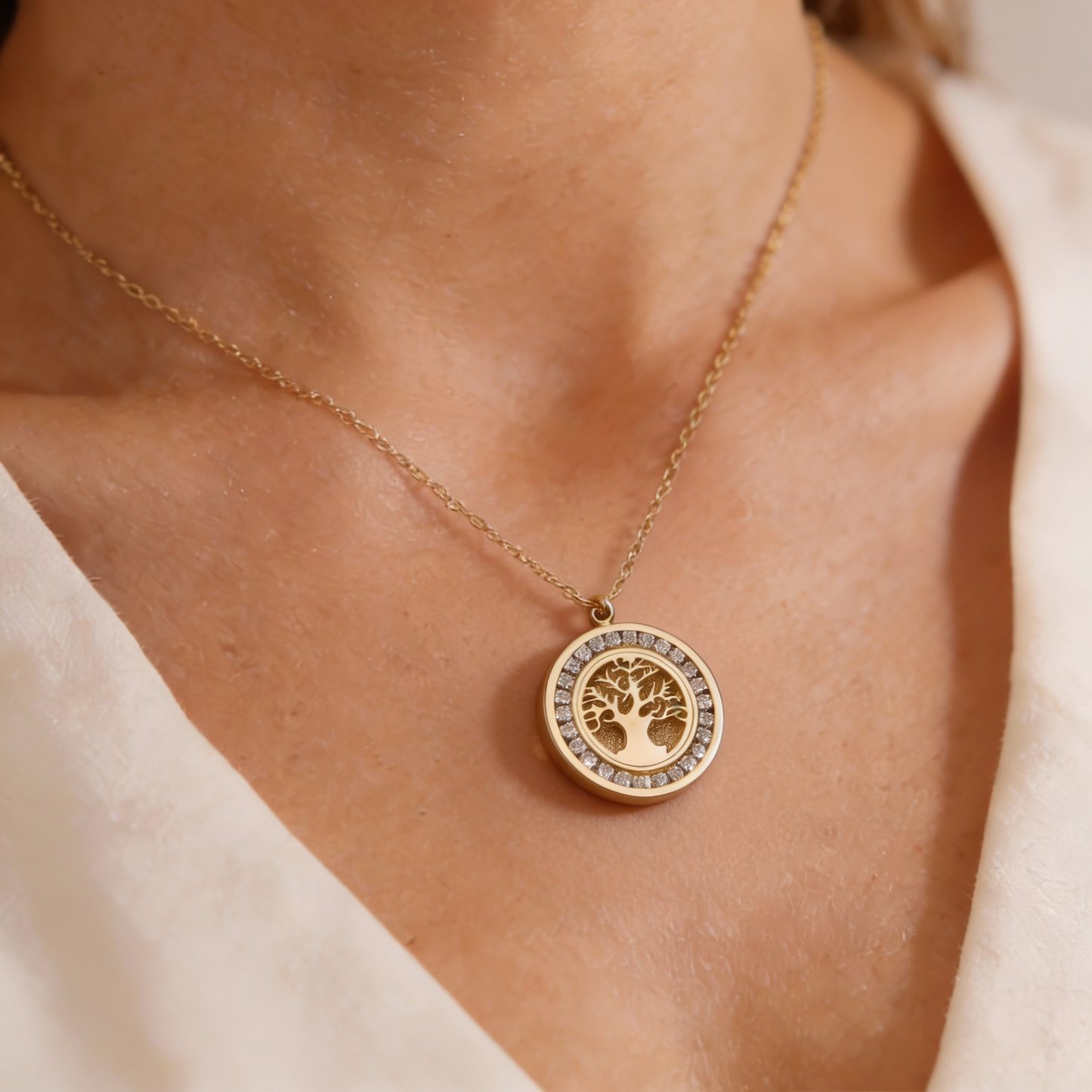 Collar del árbol de la vida con circonitas brillantes para hombre y mujer