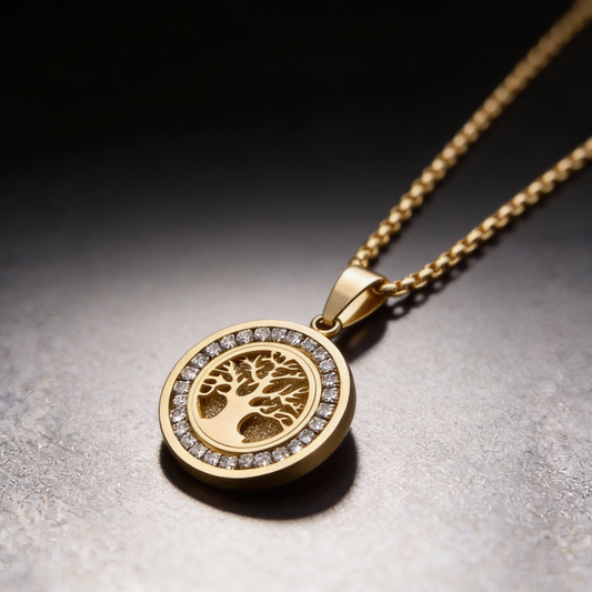 Collar del árbol de la vida con circonitas brillantes para hombre y mujer