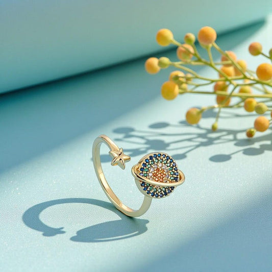 Áurea anillo giratorio planetario con circonitas - Sparkano Marbella