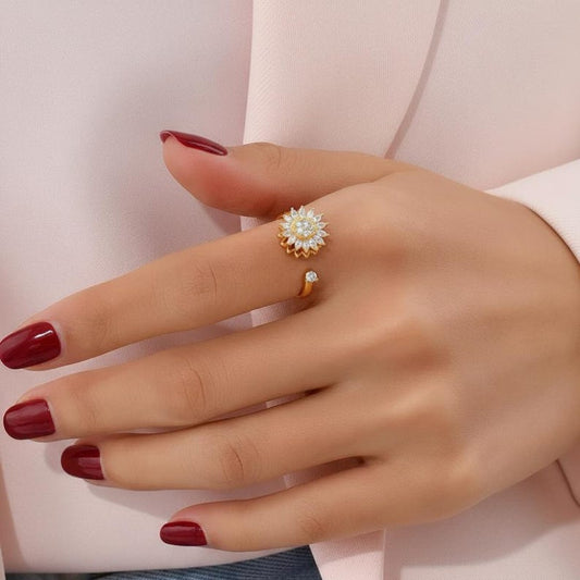 Inés anillo giratorio floral con circonitas - Sparkano Marbella