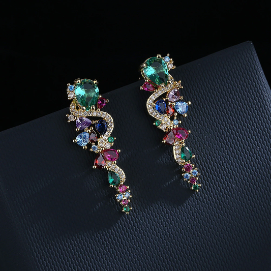 Pendientes brillantes con circonitas de colores para mujer