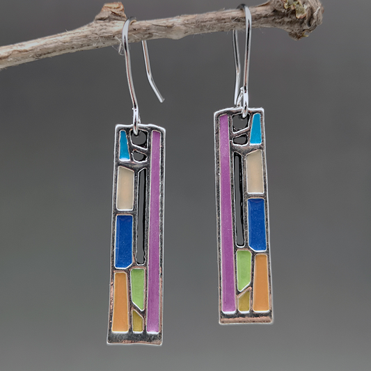 Pendientes de geometría de esmalte colorido en estilo Art Déco