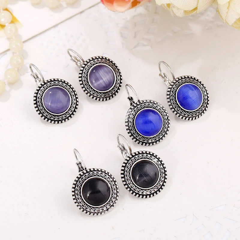 Pendientes boho con piedras ojo de gato estilo vintage