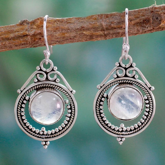 Pendientes boho chic de piedra lunar para mujer de estilo vintage