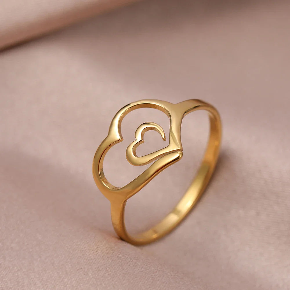 Anillo de Corazón Doble en Acero Inoxidable