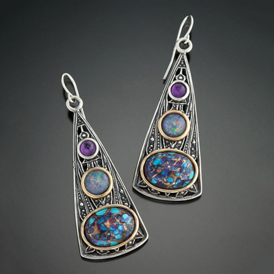 Pendientes boho chic con piedras de amatista y turquesa