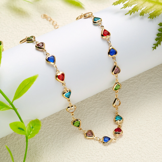 Elegante collar de corazón con colgantes de cristal de colores para mujer