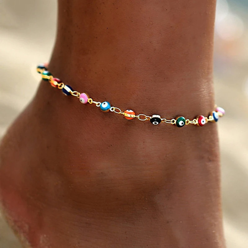 Tobillera colorida ojo de Nazar para playa y verano