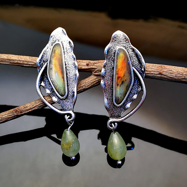Pendientes vintage con labradorita y prehnita