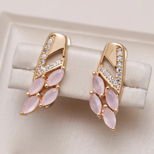 Pendientes elegantes con cristales marquesa rosa y circonitas