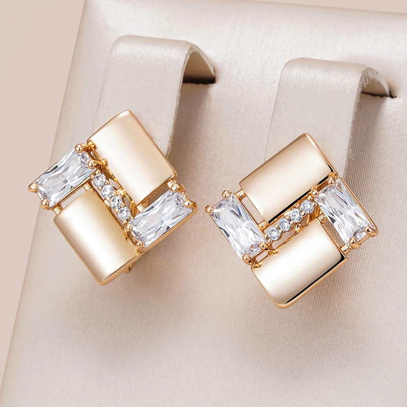 Pendientes geométricos elegantes con adornos de circonitas brillantes para mujer