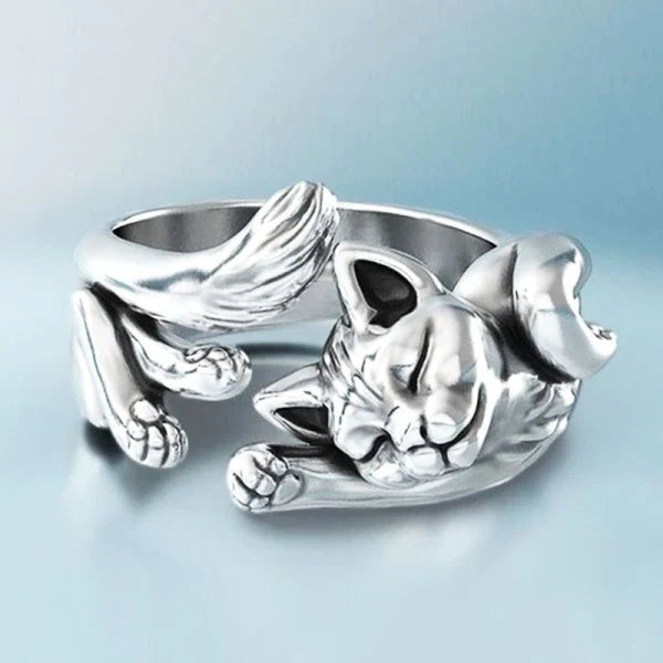 Anillo Ajustable de Acero Inoxidable – Diseño Gato Durmiente