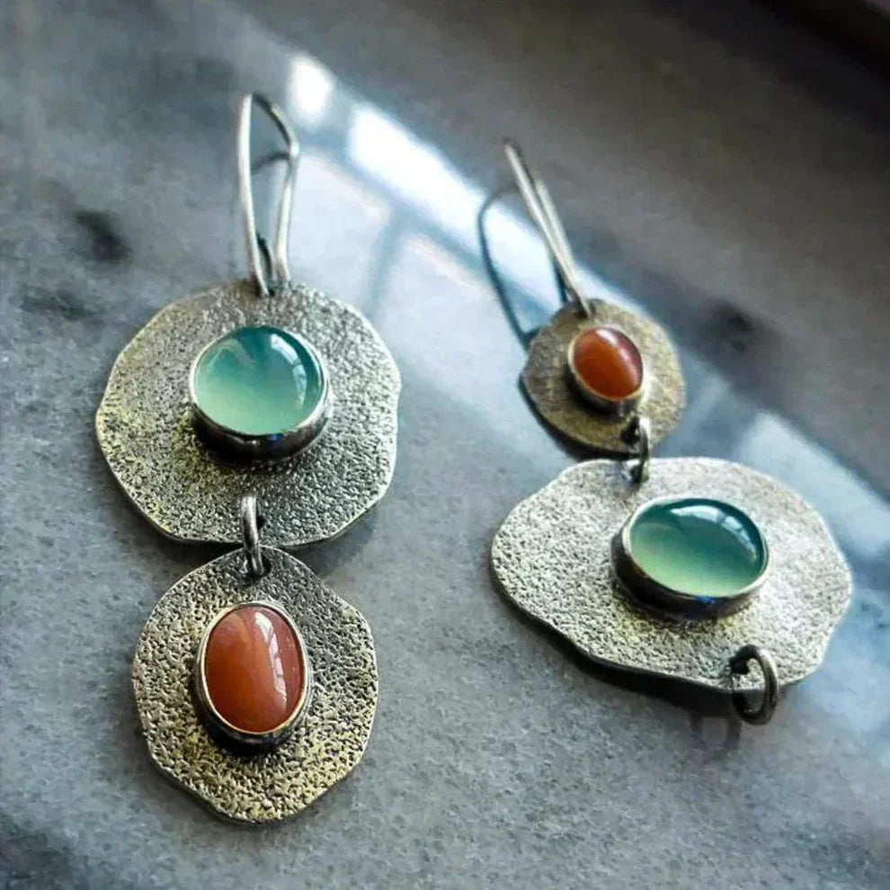 Pendientes boho con piedra luna y piedra natural cornalina