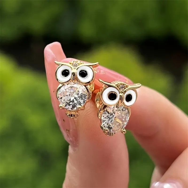 Pendientes de búho de cristal brillante para mujeres y niñas