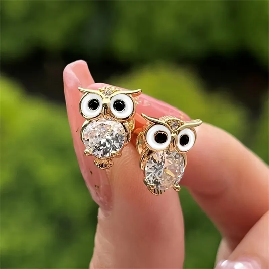 Pendientes de búho de cristal brillante para mujeres y niñas