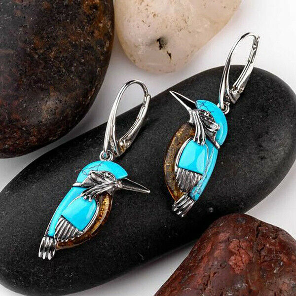 Pendientes pájaro azul turquesa con motivo animal y diseño elegante