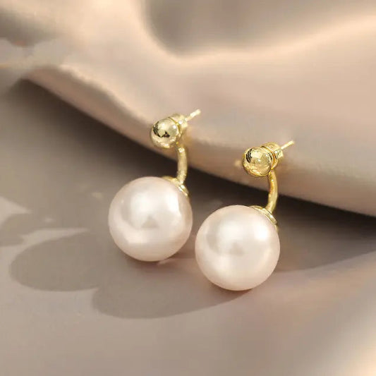 Pendientes de perlas elegantes con un elegante aspecto de doble perla para mujer