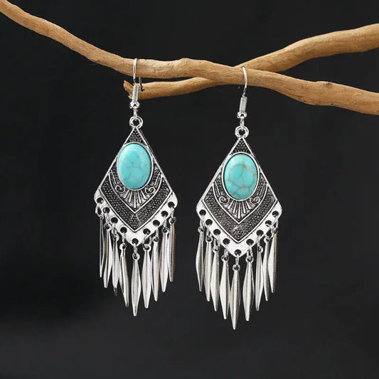 Pendientes bohemios vintage turquesa con colgantes de lágrima