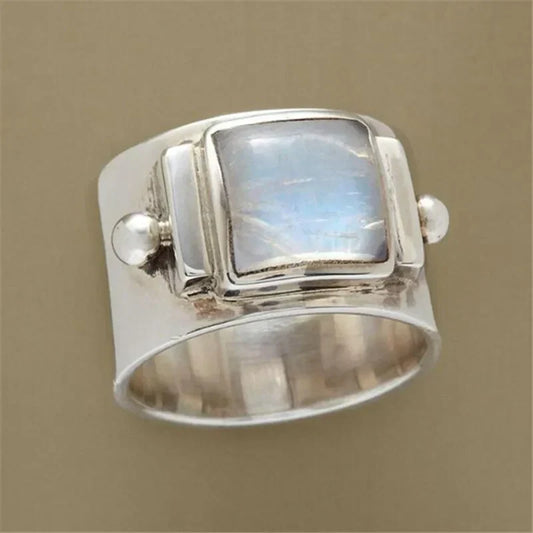 Anillo de piedra lunar de acero inoxidable