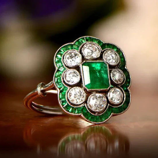 Anillo vintage bicolor con circonita azul
