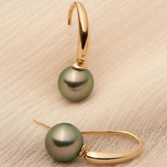 Elegantes pendientes de perlas de Tahití en color verde oscuro para mujer