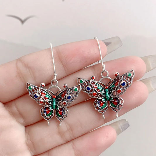 Pendientes de mariposa vintage con detalles en esmalte de colores