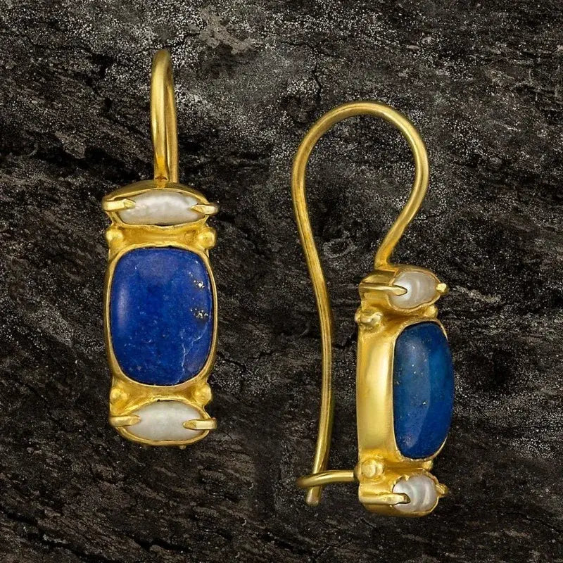 Pendientes antiguos de lapislázuli con perlas de diseño elegante