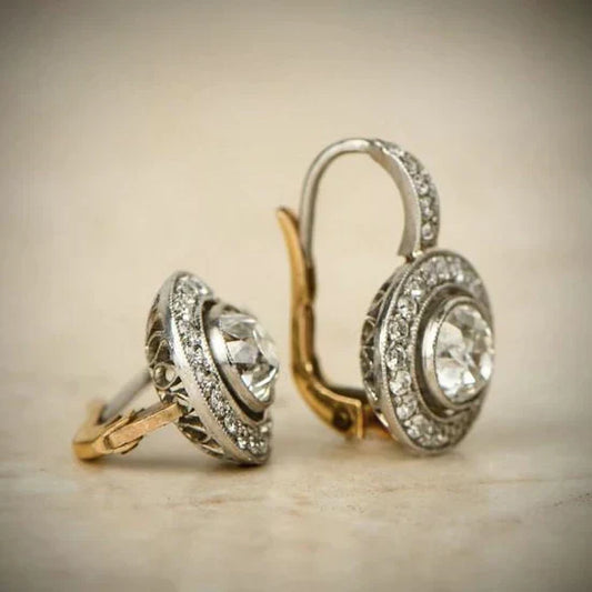 Pendientes antiguos de oro blanco con diamantes y cristal brillante