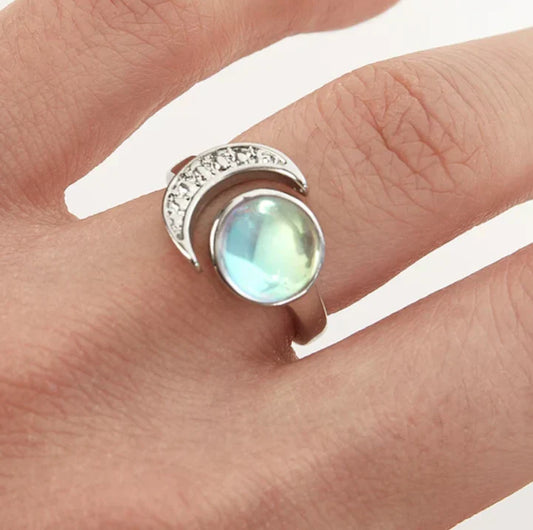 Anillo Luna de Acero Inoxidable con Piedra de Luna
