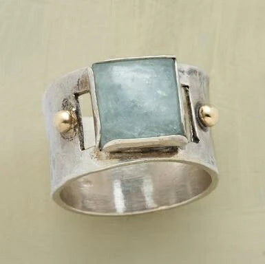 Anillo Vintage de Acero Inoxidable con Piedra Luna Verde