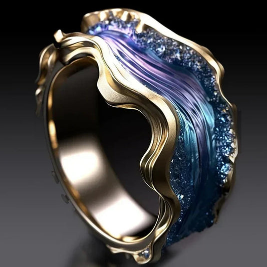 Anillo Artesanal de Cristales Multicolor con Baño de Oro
