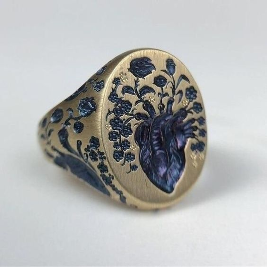 Anillo vintage con flor azul