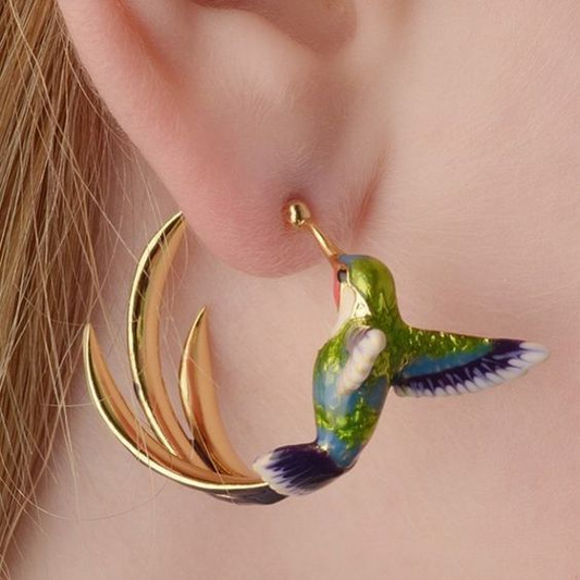 Pendientes de aro de colibrí pintados a mano para una apariencia divertida