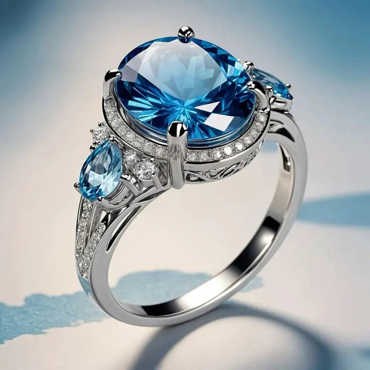 Anillo Vintage de Plata con Piedra Azul Topacio