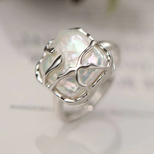 Anillo Vintage de Acero Inoxidable con Perla Natural