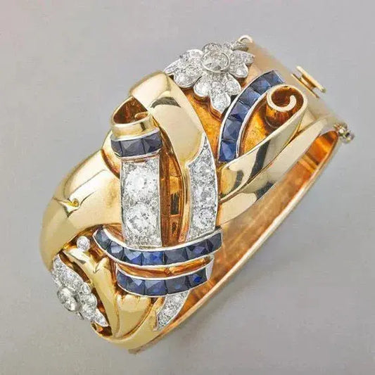 Anillo Vintage Dorado con Circonitas Cúbicas Azules