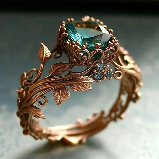 Anillo Floral de Cristal Verde en Oro Rosa