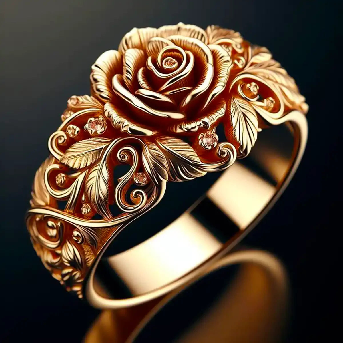 Anillo de Rosa Dorada en Oro