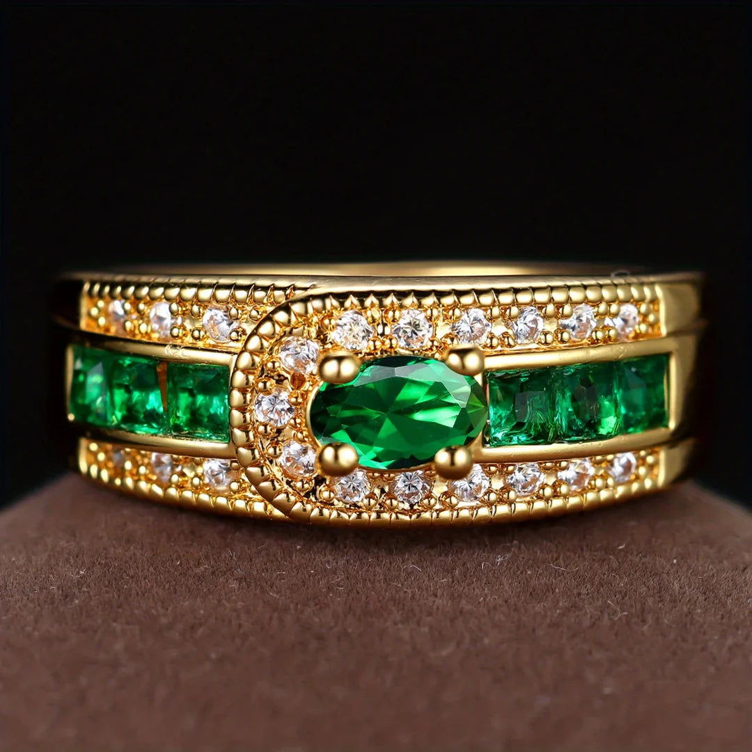 Anillo elegante con circonita verde