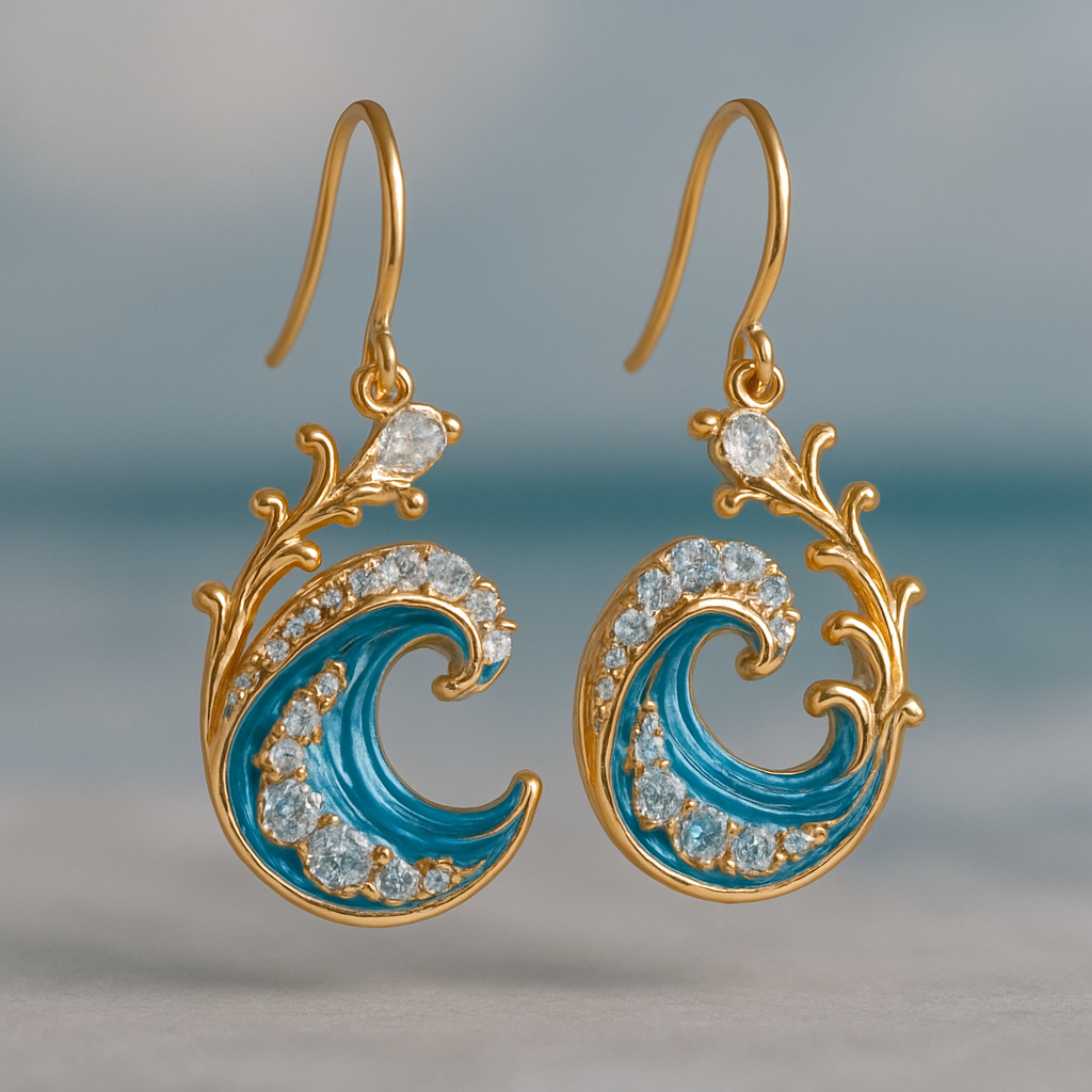 Pendientes ondulados de color aguamarina brillante con delicados zarcillos para una apariencia marítima elegante